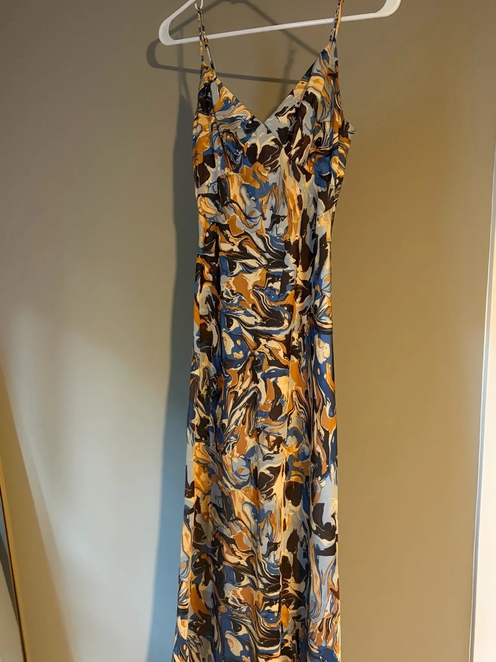 Abercrombie & Fitch Blue and Gold Marble Slip Maxi Dress